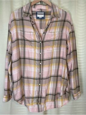 American Eagle Pearl Snap Oversized Flannel Shirt